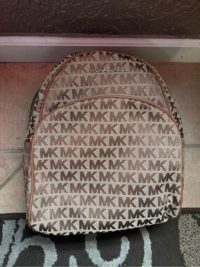 Michael Kors Tan and Brown MK Logo Backpack